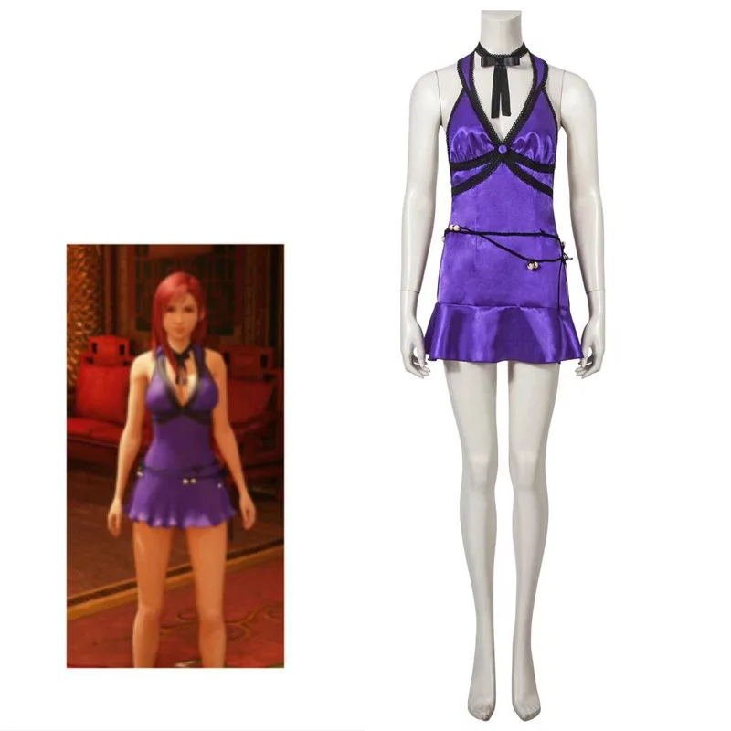 

Game VII Remake Tifa Lockhart Cosplay Costume Sexy Purple Dress For Women Halloween Carnival Outfit