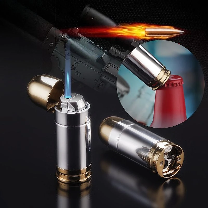 Creative Bullet Shaped Torch Lighter, 2-in-1 Windproof Blue Flame Lighter with Bottle Opener, Refillable Metal Lighter for Men