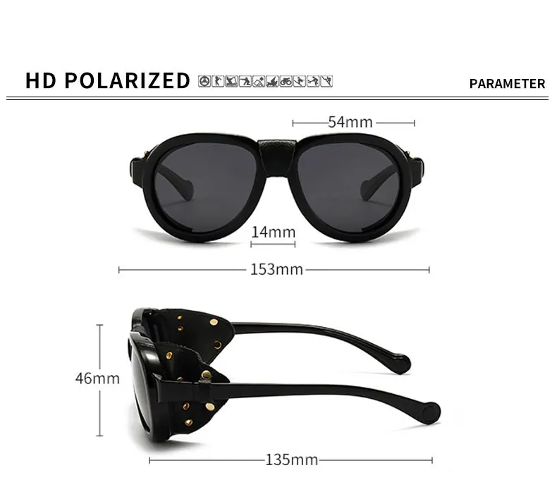 BOYSEEN Steam Punk Oval Winddicht Goggle Polarisierte Sonnenbrille Männer Frauen Fashion Shades Vintage Brille Brillen UV400 – Detail 5