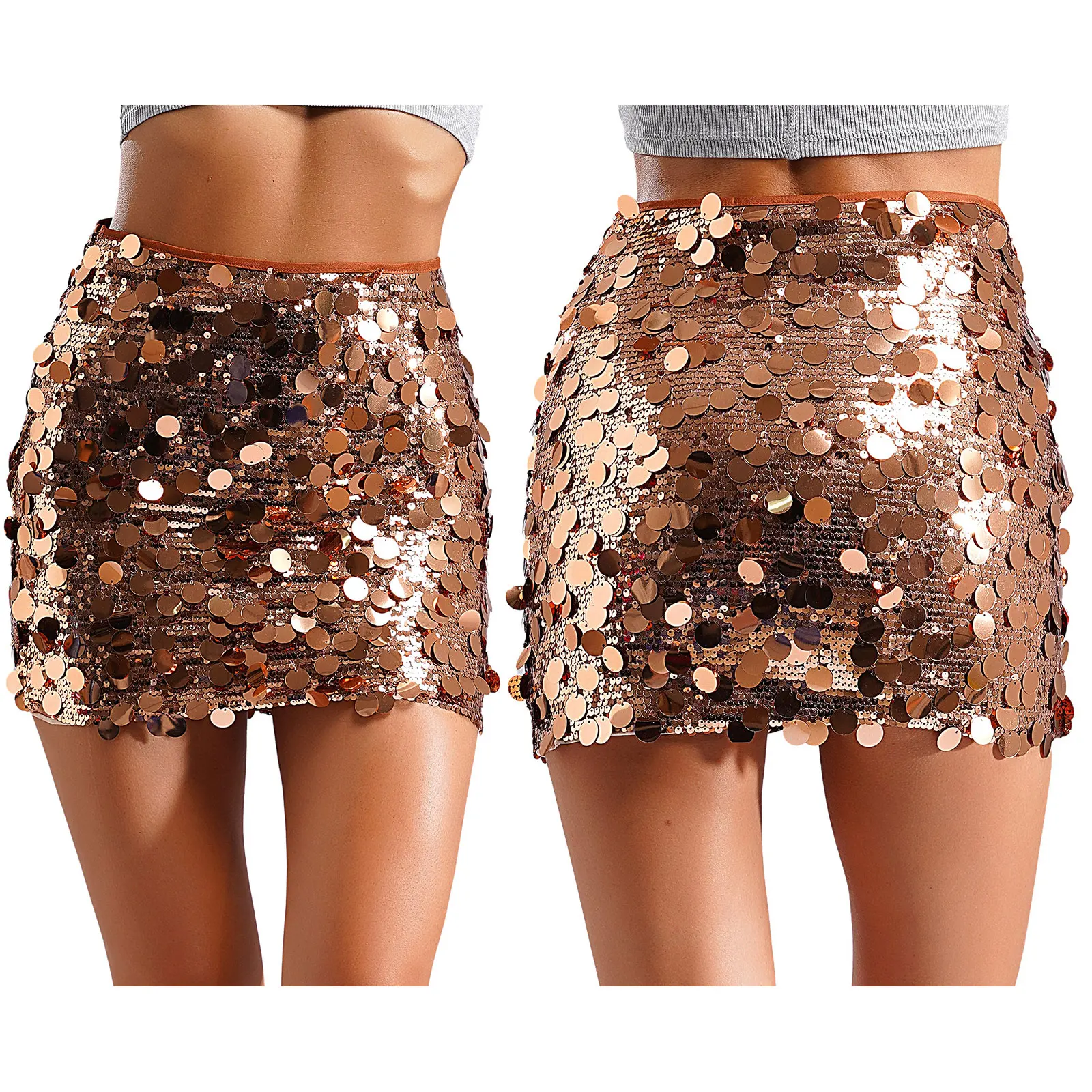 Sexy Women Latin Modern Jazz Belly Dance Hip Tutu Shiny Sequin Mini-Skirt Dress For Dance Party Music Festival Stage Performance