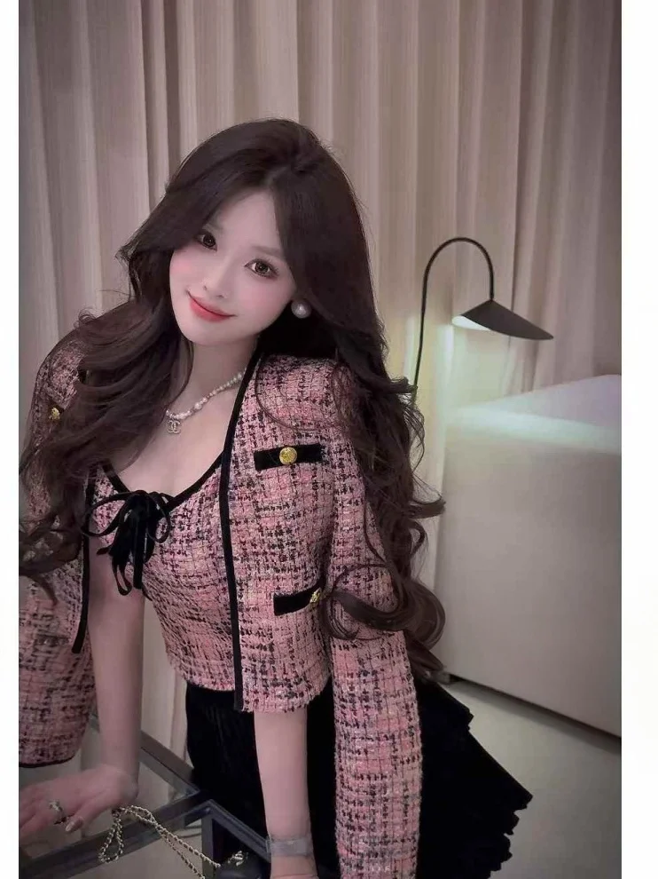 

plus Size Faion Set Korean Sle ort Sve Button up Cardigan Vest Skirt Tee Piece Set for plus Size Women Autumn Wear