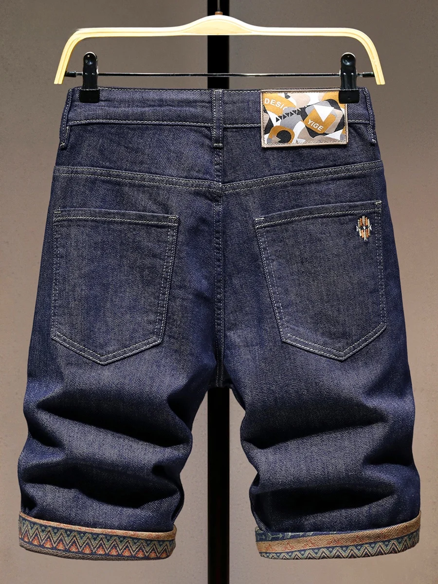 

Летние модные эластичные джинсовые шорты мужские, со средней посадкой, прямого кроя, утягивающие, универсальные, длиной до колена, из хлопкового стрейч-денима