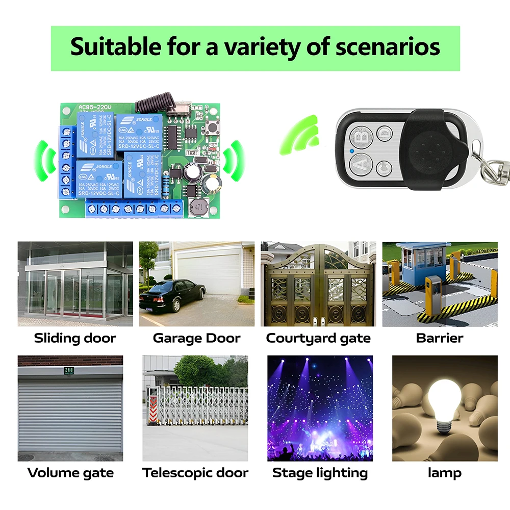 433MHz RF Universal Wireless Remote Control Switch AC 110V 220V 10A 2200W 4CH Relay Receiver Module for Gate Garage Door Light