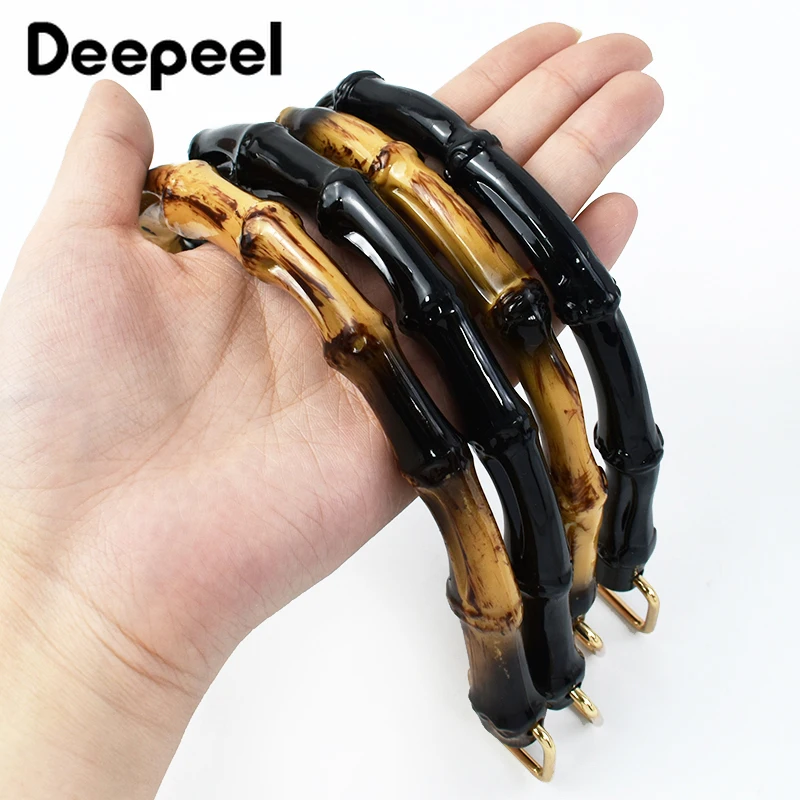 2Pcs Deepeel 10/12cm Fashoin Plastic Bag Handles Black Faux Bamboo Handle for Women Handbags Purse DIY Bags Parts Accessories