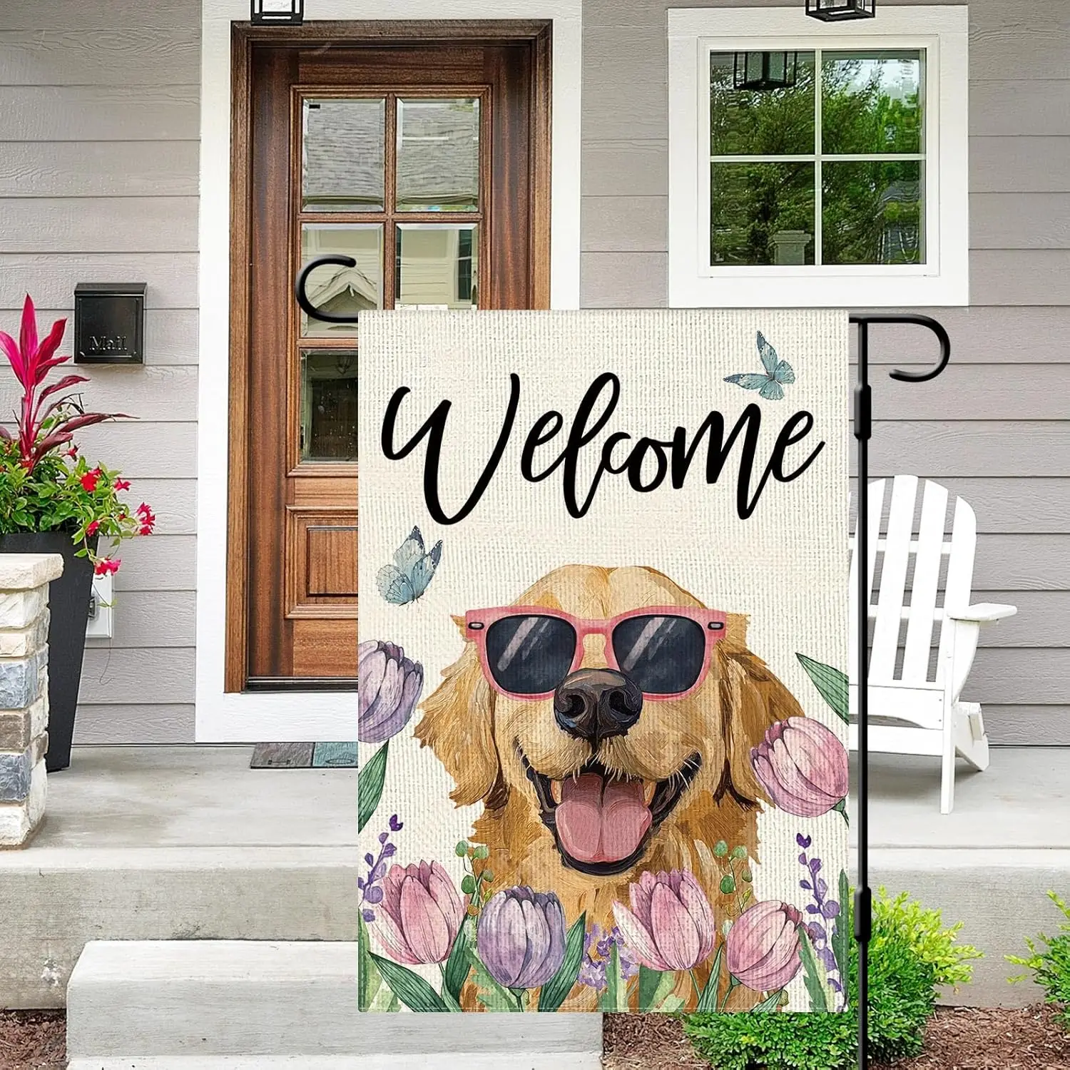 DLZDN Welcome Spring Golden Retriever Dog Garden Flag 12×18 Inch Double Side Vertical Burlap Farmhouse Yard Sign Seasonal Ou EEZ