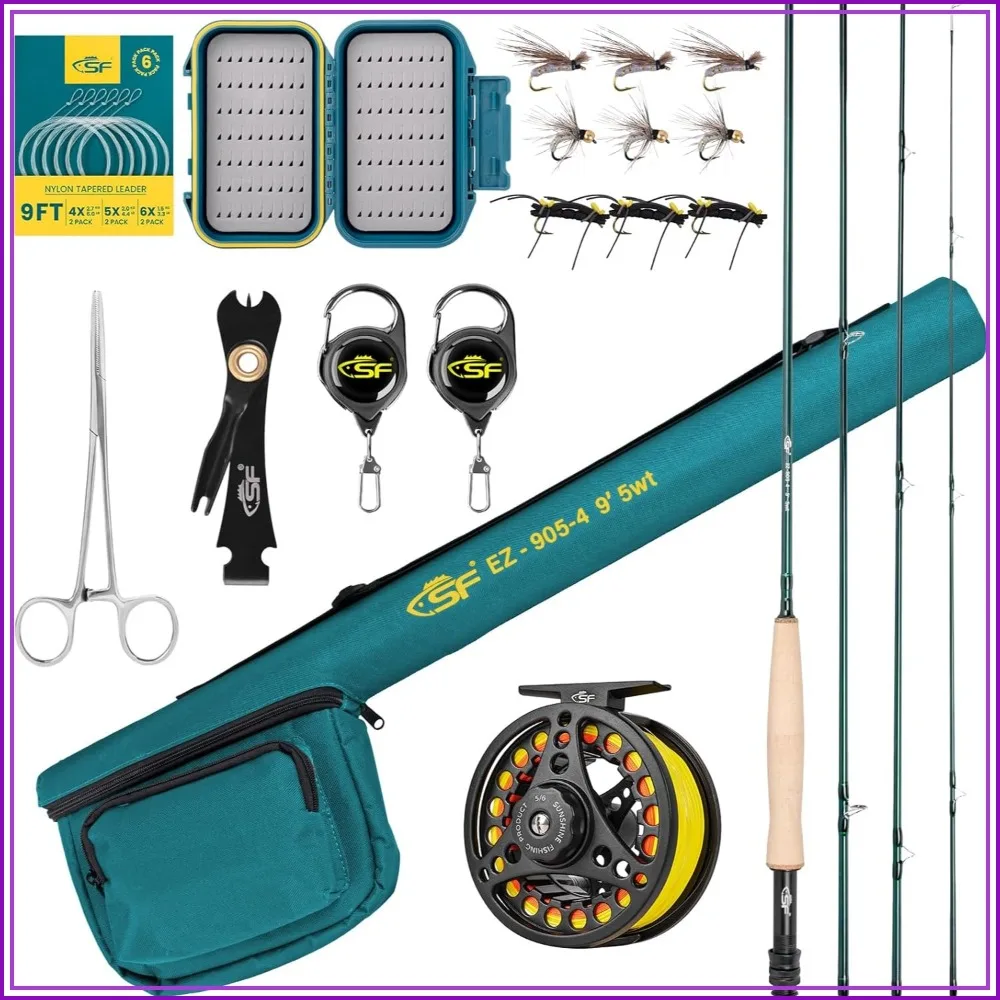Fly Fishing Rod Combo Starter Kit 5wt 9FT Carbon Fiber Travel Rod with Reel, Case, Flies & Tools