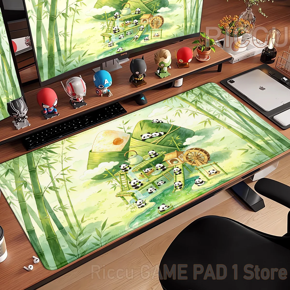 Mouse Pad Panda Bamboo Bush Large Lock Edge Gaming Non-slip Washable Rubber Base Mat Oversized Desk Mat Office Computer Decor