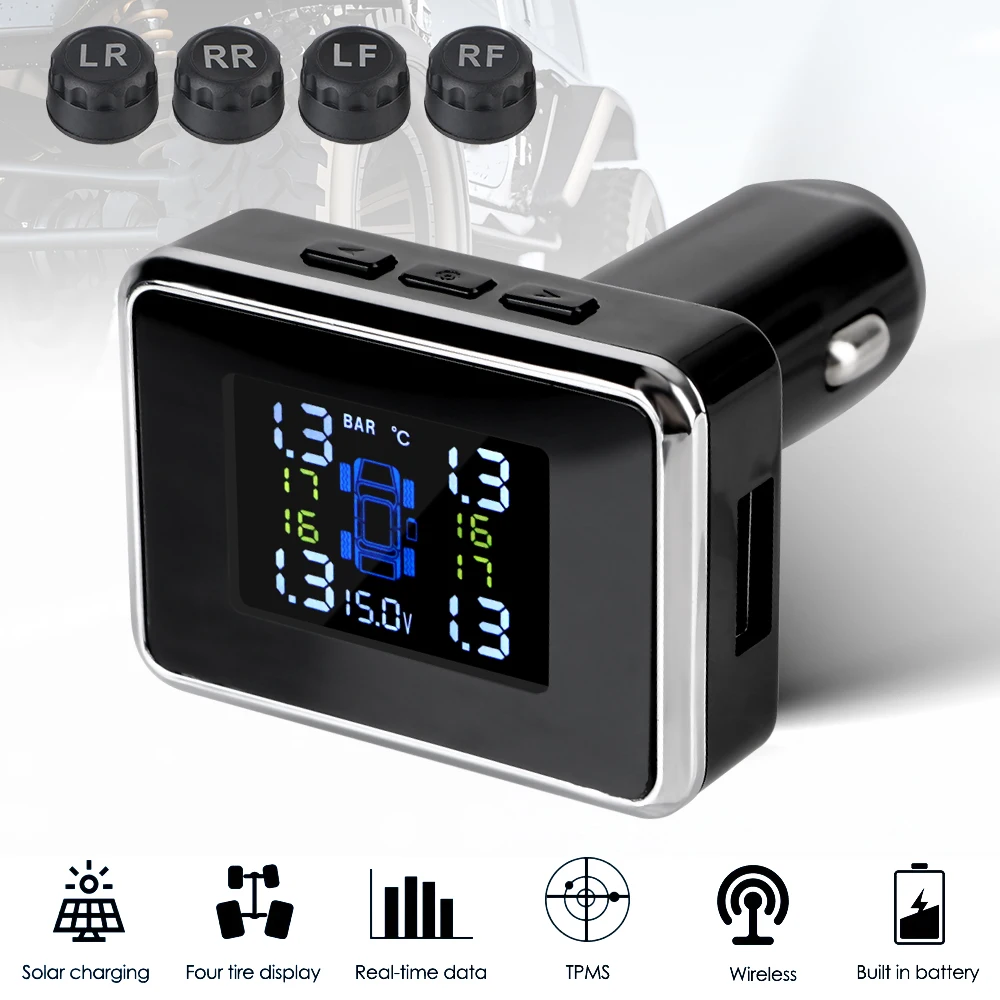 

Car TPMS Auto Security Alarm Cigarette Lighter USB Digital tpms Tire Pressure Alarm System Sensors Wireless Universal TPMS