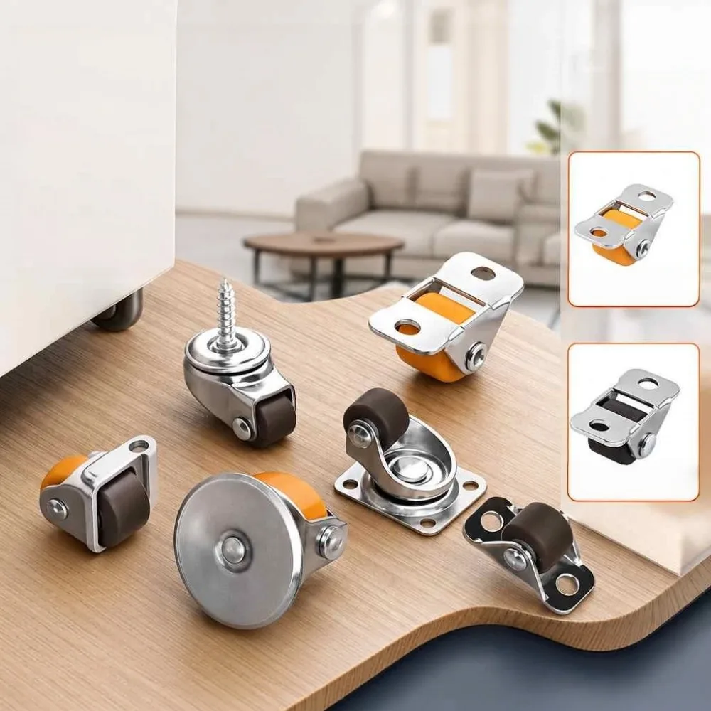 0.8 Inch Mini Rubber Caster Wheels, Silent Swivel Universal Casters, Multi Installation Style Small Rotating Wheel