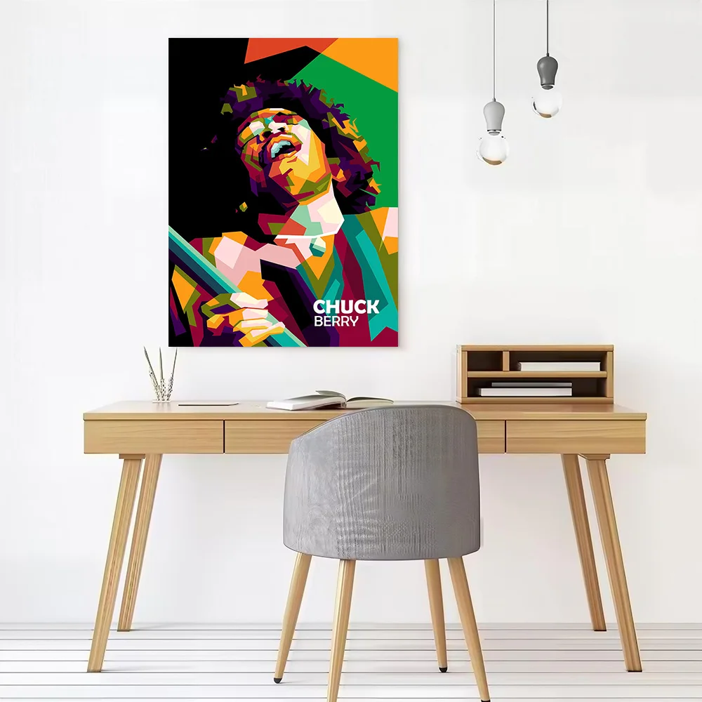 Chuck Berry in Wpap Poster Canvas Wall Art Custom Photo Print Modern Painting for Fans Specialty and Themed Home Decor Items