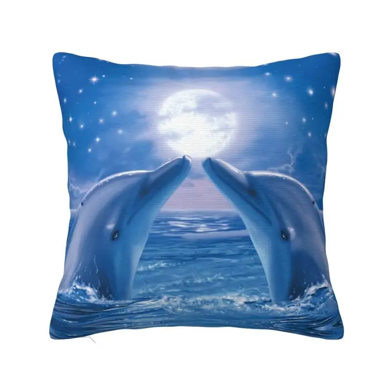 Custom Modern Cute Dolphins Kiss Cushion Cover Soft Sea Creature Ocean Animal Throw Pillow Case Living Room Decoration