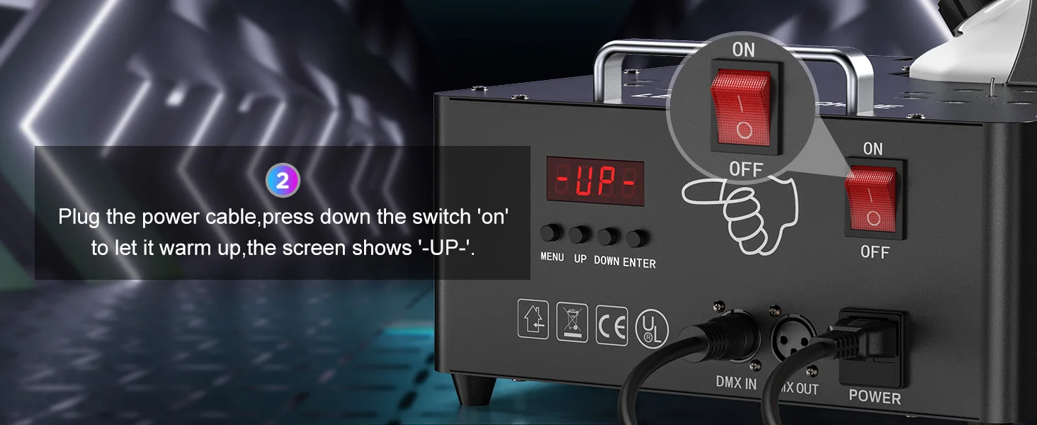 U'King 2000W Doppelrohr-Nebelmaschine, DMX512 8+8 RGB 3IN1 LED Rauchmaschine, Bühnen-Farbsprühgerät, Hochzeits- und Bankett-Farbnebelmaschine – Detail 6