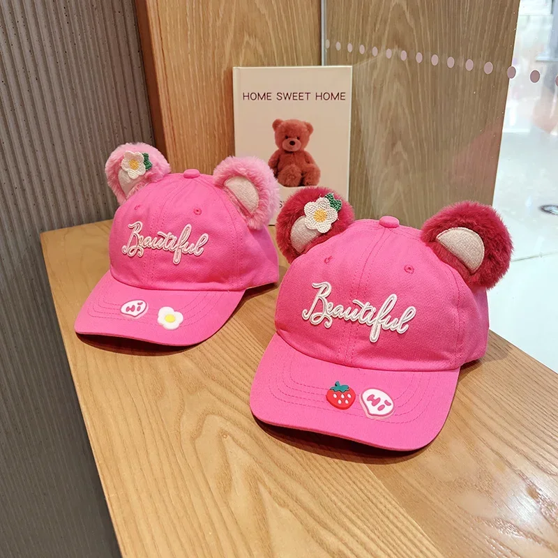 Anime Cartoon Disney Lotso Plush Doll Series Hats Kawaii Children's Baseball Cap Cute Summer Sunshade Sunscreen Hat Kids Gift