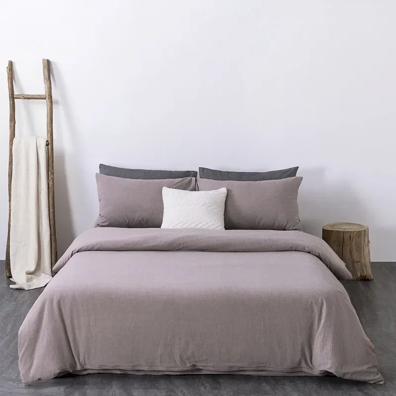 New minimalist color woven washed cotton four piece set, pure cotton bedding, thickened - solid color series