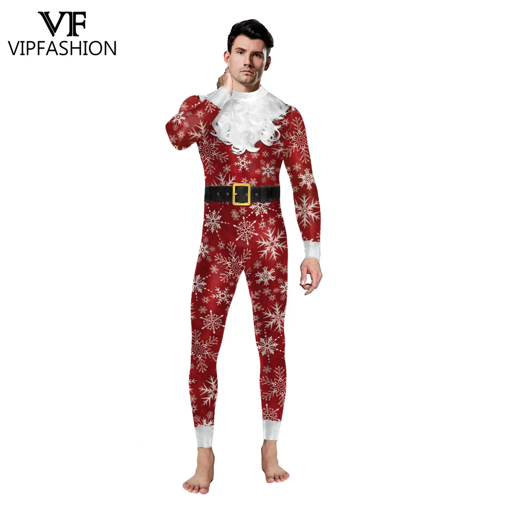 Vip-natal macacão para homens e mulheres, macacão com impressão de papai noel, 12% spandex, roupa de festa, presente de natal