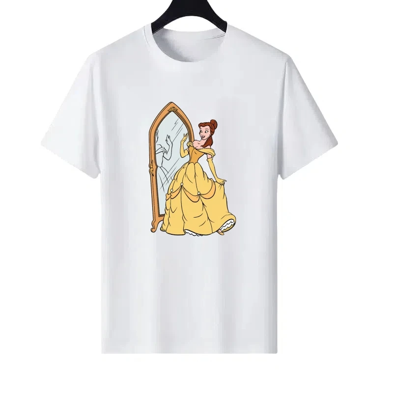 

Disney Beauty And The Beast Pattern Woman Fashion Parent-child Clothing Sporty Ladies Cheap Short Sleeves T-Shirt Sweatshirts
