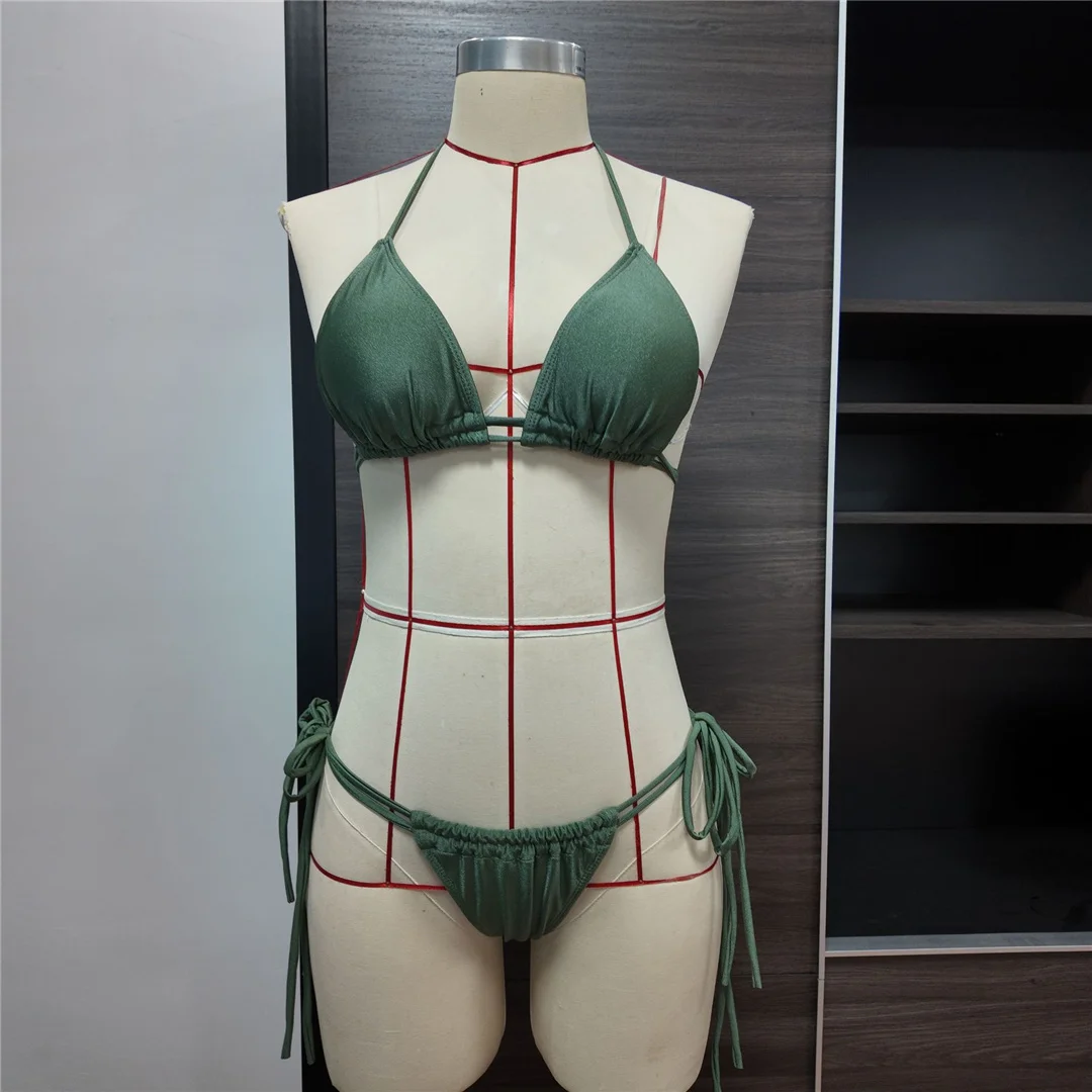 Halter Scrunch Butt Bikini Damen Badeanzug Zweiteiliger Bikini-Set mit Trägern und Polsterung Badebekleidung Badeanzug V8533 – Detail 6