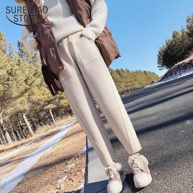 

Fashion 2022 autumn High Waist Women's Harem Pants Woolen Women Pants Casual Solid Warm Female Long Women Trousers 1787