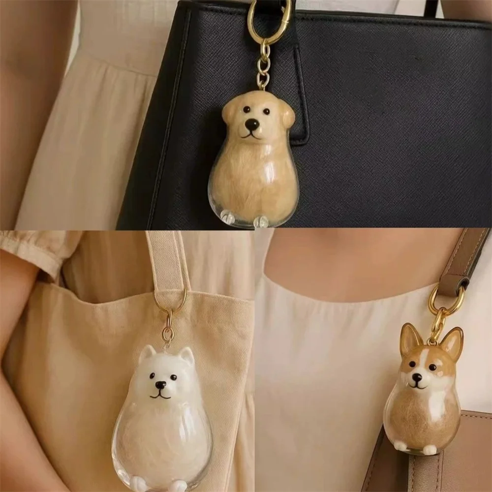 Cute Cat Dog Hair Memory Keychain Transparent Capsule Pendant Hair Storage Animal Fur Box Keychain Memorial Dustproof Box Gift