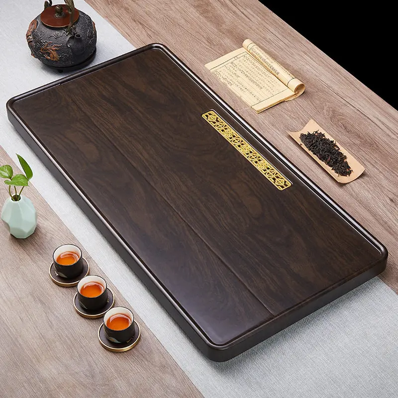 

Black Wooden Tea Tray Home Living Room Shapes Tea Tray Rectangular Serving Drainage bandeja de bambu para cozinha Tea Supplies