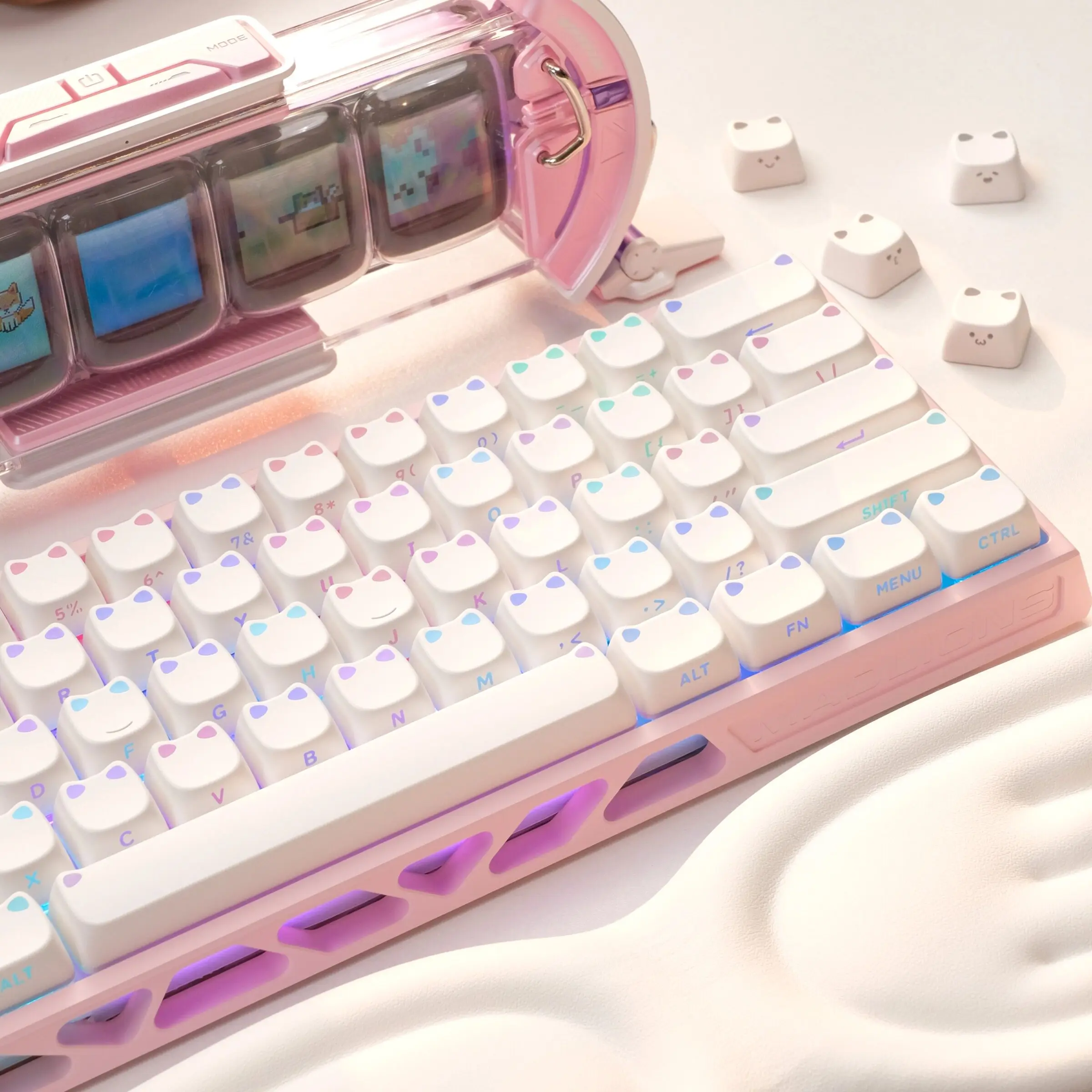 Custom XVX Lumicat Keycaps Backlit Translucent Side Printed White Gradient MAO Profile Cat for Cherry MX Keyboard Gift