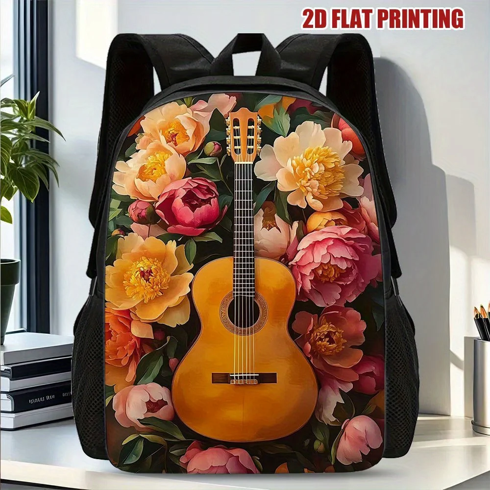 

1 Piece Floral Guitar Backpack - Lightweight School Backpack with Adjustable Shoulder Strap, Large Capacity Laptop Backpack