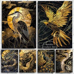 Gold Luxury Phoenix Dragon Fox Crane Peacock Poster Prints Canvas Painting Wall Pictures Living Room Modern Art Home Decor Gifts