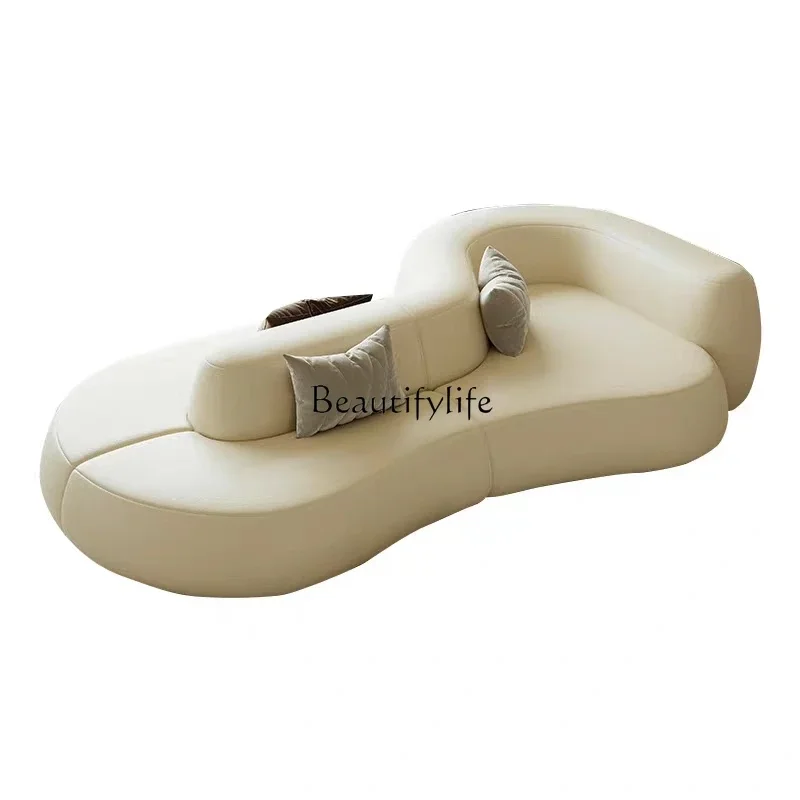 

1ls 18Italian minimalist leather sofa double-sided sitting French cream style living room high-end design special-shaped sofa