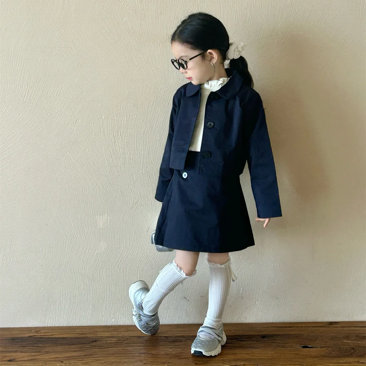 Girls Set 2025 Spring New Korean Fashion Academy Style Simple Solid Color Short Coat Skirt Two Piece Set Girls Clothes