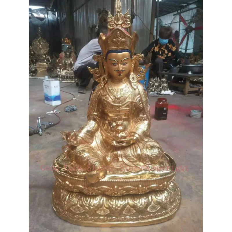 

65cm XL HUGE # large HOME Lobby Temple altar GOOD Buddha Protection Vajrayana Gold-plated Guru Padmasambhava Buddha brass statue