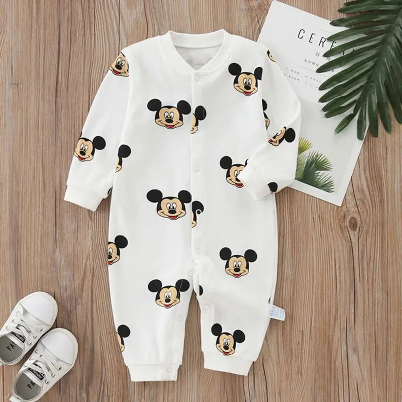 Spring Autumn Baby Rompers Boy Girl Newborn Jumpsuit Cartoon Mickey Mouse Donald Pooh Long Sleeve Toddler Kid Cotton Clothes