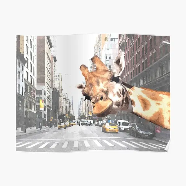 Selfie Giraffe In New York  Poster Picture Decoration Mural Vintage Print Painting Wall Home Room Modern Art Decor No Frame