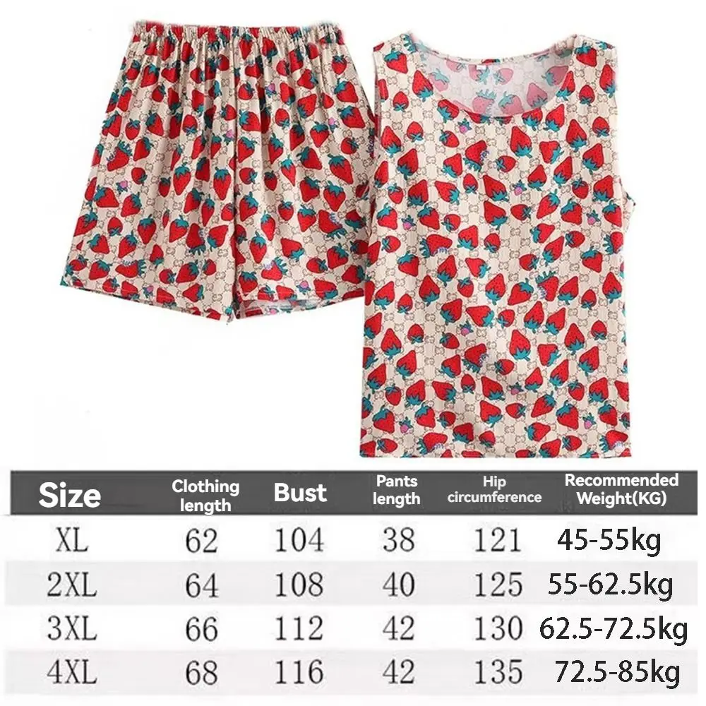 Fashion Cute Woman's Pajamas Set Floral Printed Lattice Sleeveless Pajamas Loose Homewear Floral Sleepwear Girls