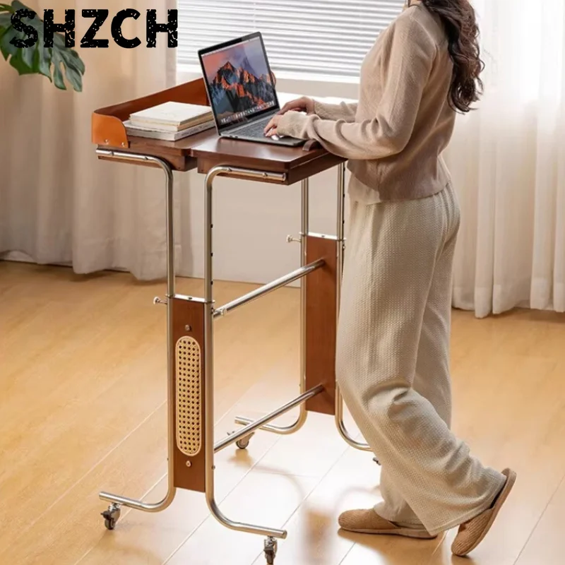 Solid Wood Adjustable Standing Computer Desks Home Student Study Table Multifunctional Office Workstation Bedroom Bedside Table