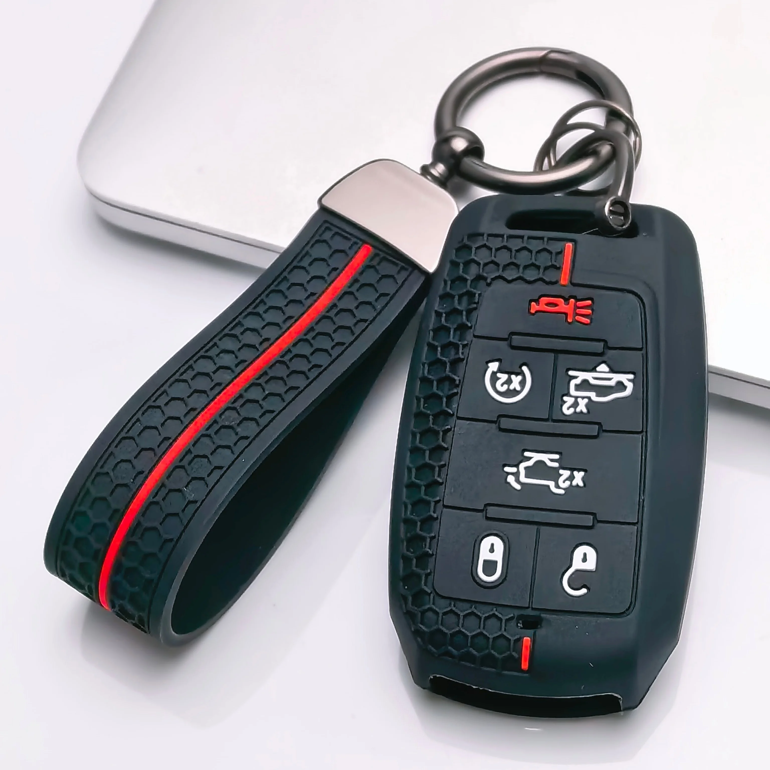Silicone Car Key Case Remote Fob Cover for Dodge RAM 1500 2500 3500 4500 5500 Pickup 2019-2022 Keychain Accessories Shell