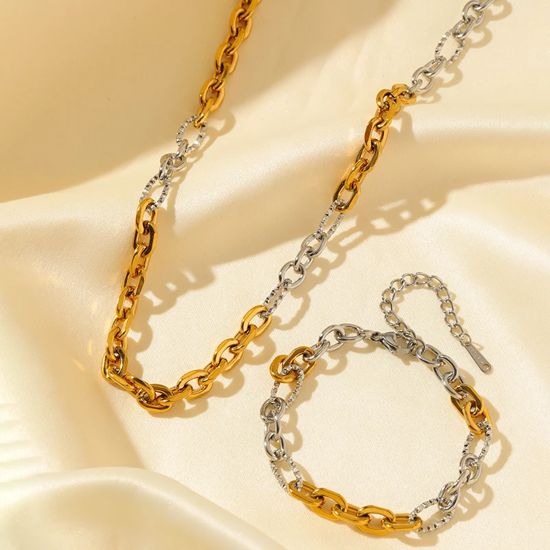 EILIECK 316L Edelstahl Silberfarben Hochwertiges Metallketten-Halsketten-Armband-Set Wasserdicht Beliebter Freizeitschmuck für Damen – Detail 13