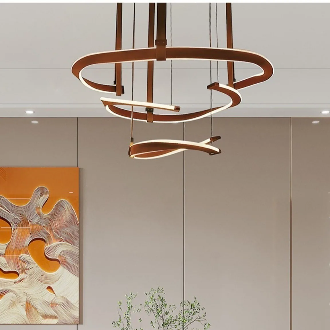 

Italian minimalist chandelier atmospheric leather ring hall main light