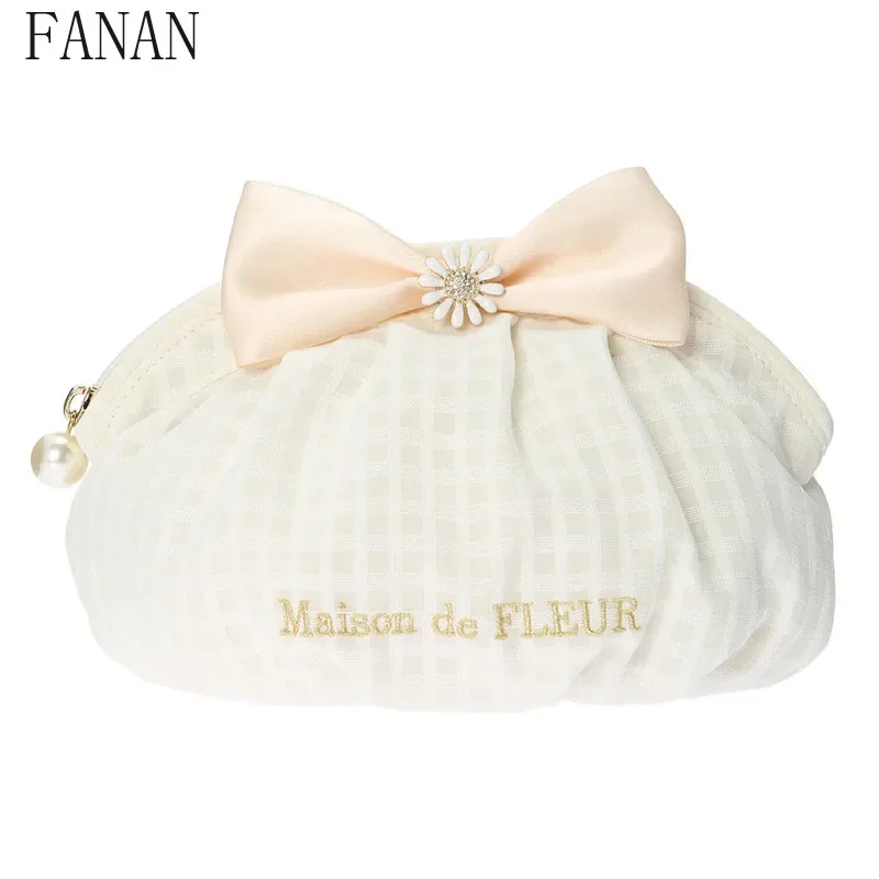 Новинка 2025, летние портативные сетчатые женские сумки в японском стиле, милые женские клатчи, повседневная элегантная косметичка женская