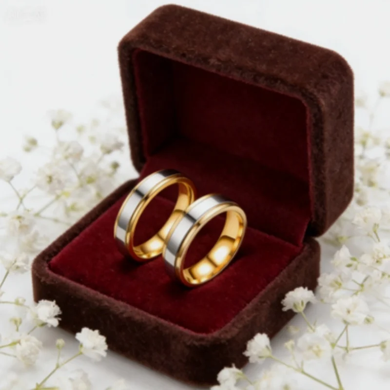 

Spring New Stainless Steel Couple Rings Set - Matching Wedding Bands for Men & Women - Anniversary Valentine Gift - Sizes 5-13