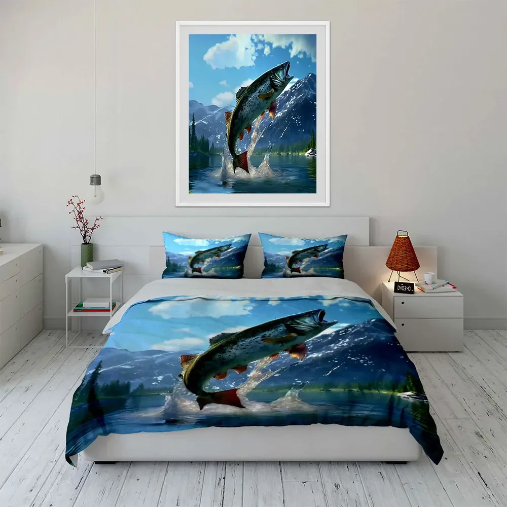 Fishing Gear Set Outdoor Adventure Multiple sizes kid's and adults' bedroom Exquisite 3PC bedding set, gift