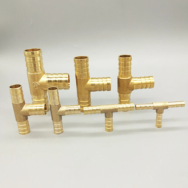 T way T-Shape Brass Barb Pipe  Hose Fitting 3 way connector For 4mm 5mm 6mm 8mm 10mm 19mm hose copper Pagoda Water Tube Fittings