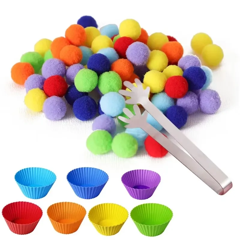 A Set Children's Color Match Enlightenment Toys Party Colored Wool Ball Focus Power Action Practice Classification Skills Puzzle