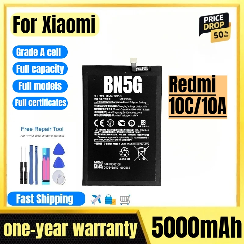 

BN5G for Xiaomi Redmi 10C/10A Mobile Phone Battery High Quality High Capacity Battery Replacement Bateria Grade A Cell with Tool