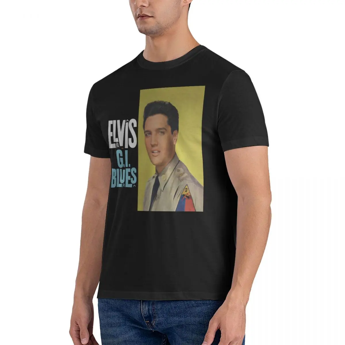 Men's Music Fun T Shirts E-Elvis Singer Presley 100% Cotton Tops Novelty Short Sleeve Round Neck Tees Summer T-Shirt