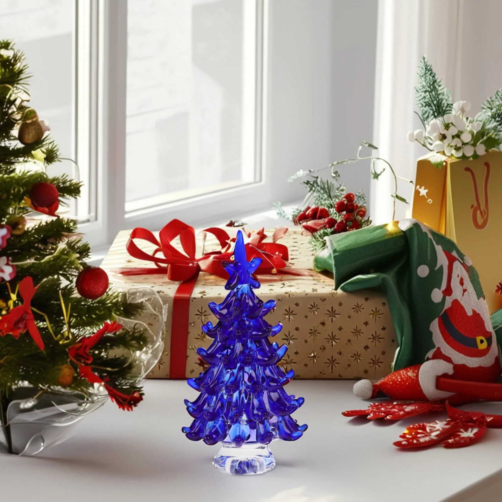 

Crystal Tree Ornament Blue Miniature Table Decoration For Home Office Holiday New Year Decor Artificial Tree Centerpiece