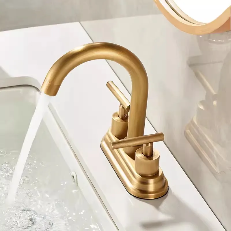 Basin Faucet Antique Bathroom Sink Faucets 2Hole Widespread Basin Mixer Double Handle Hot And Cold Water Tap New Arrival