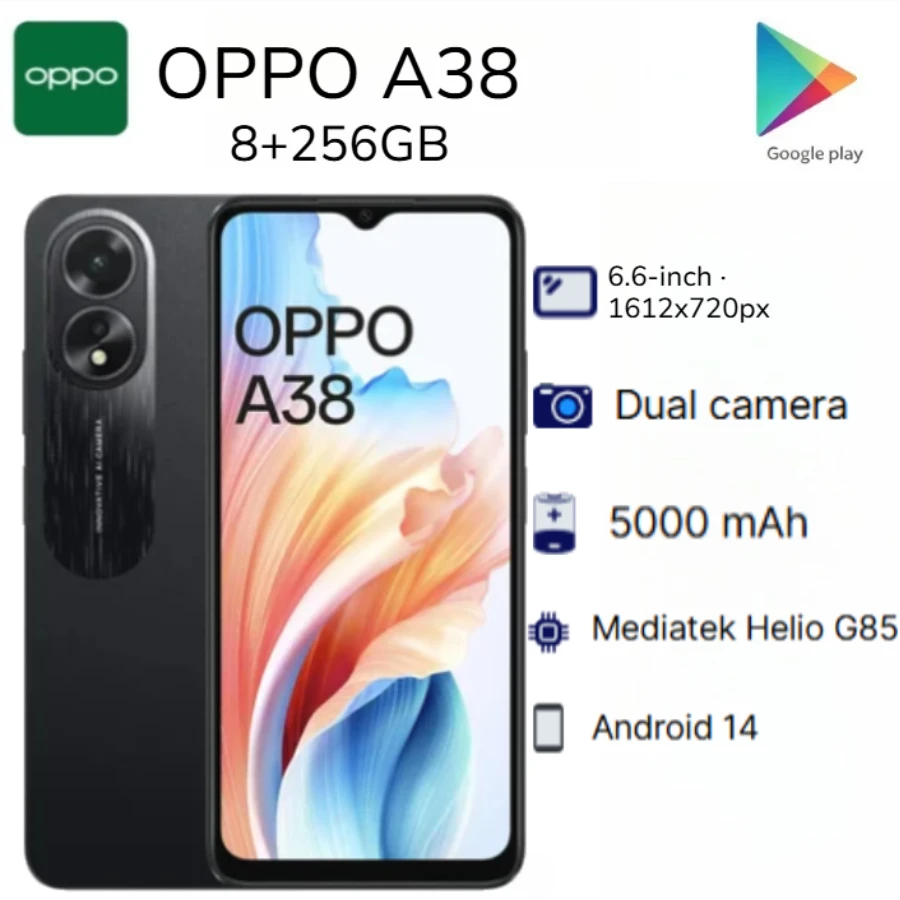 2026 new OPPO A38 Smartphone Global Unlocked Dual Nano SIM 6.56 Inch 90Hz HD IPS Screen 50MP Dual Camera 5000mAh Battery Mobile