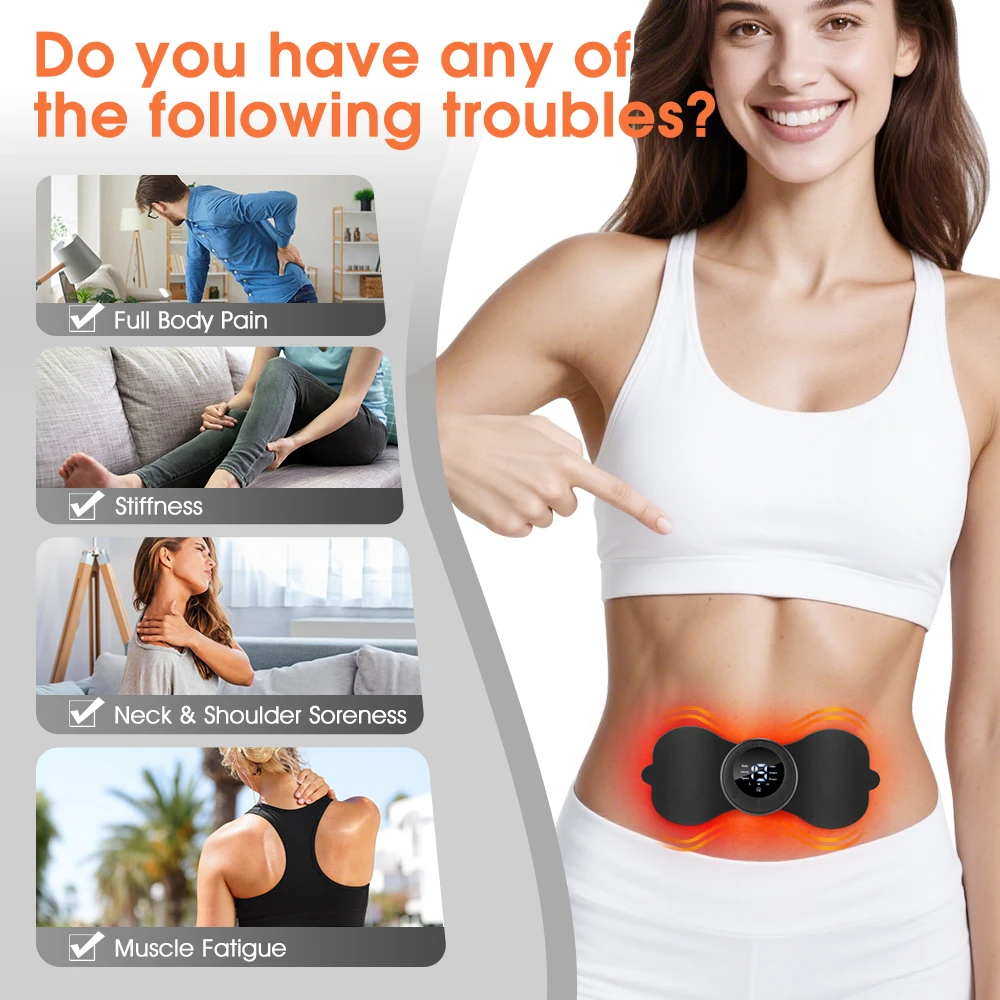 Portátil mini massageador muscular remendo pulso de baixa frequência almofada massagem pescoço volta perna massageador 6 modos display lcd maca pescoço