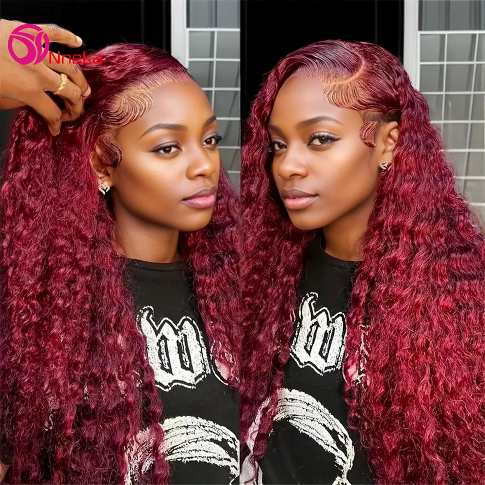 

30 36 Inch Deep Wave Human Hair Wig 99j Burgundy 13x6 Hd Lace Frontal Wig 13x4 Lace Frontal Wigs For Women