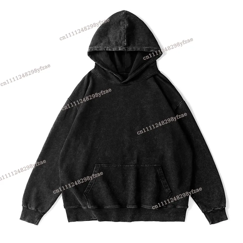 American retro washed vintage hooded sweatshirt European and American plus size loose jacket unisex casual hoodie
